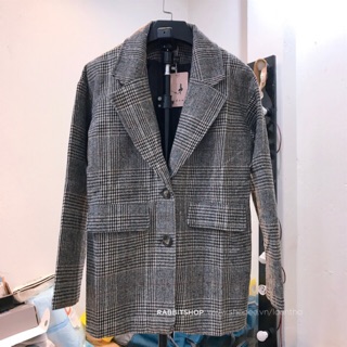 Áo blazer dạ kẻ hàn quốc kèm ảnh video tự chụp