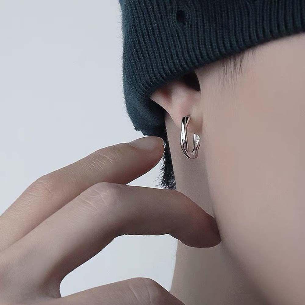 Bông Tai Tròn Xoắn Phong Cách Rock Chất Lượng Cao Cho Nam Back2Lilife|Khuyên Tai Hình Học Màu Đen Cá Tính