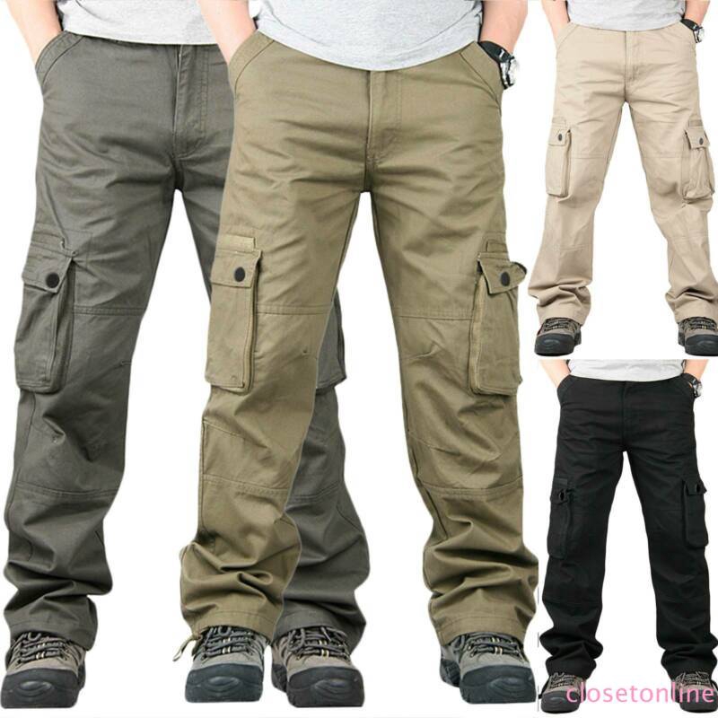 CL❀❀ Mens Cargo Pants Loose Plain Tactical Pro Patrol Combat Forces Work Plus Size