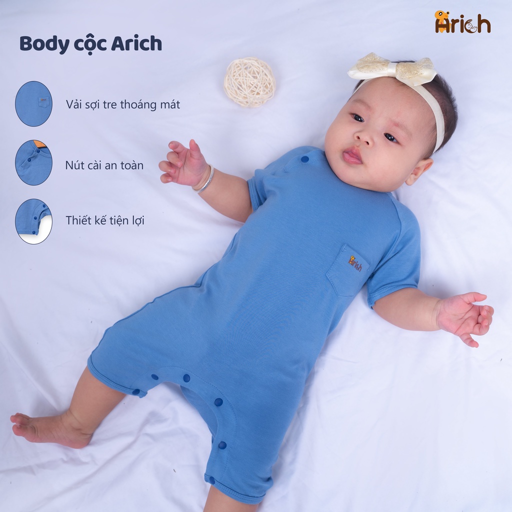 Bộ body cộc tay Arich vải sợi tre (lẻ size 0-3m và 6-9m)
