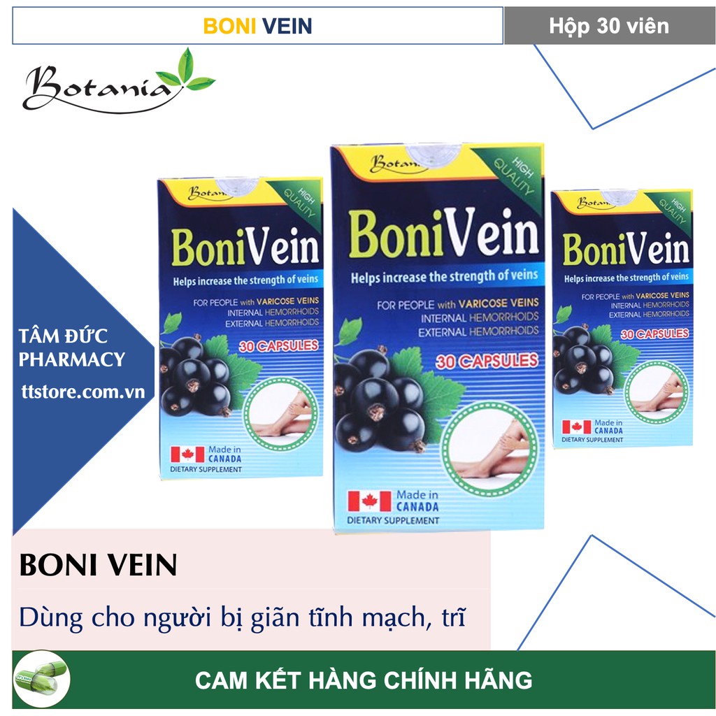 BONIVEIN [Hộp 30 viên] - Hỗ trợ cho người suy giãn tĩnh mạch, trĩ [Boni Vein, Daflon, Venpoten]