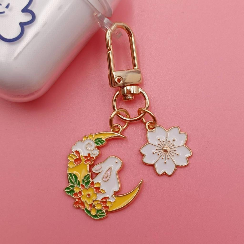 Móc Chìa Khóa Hình Thỏ / Mèo / Hoa Đào Hoạt Hình Tráng Men Dễ Thương Trang Trí Túi Xách DIY