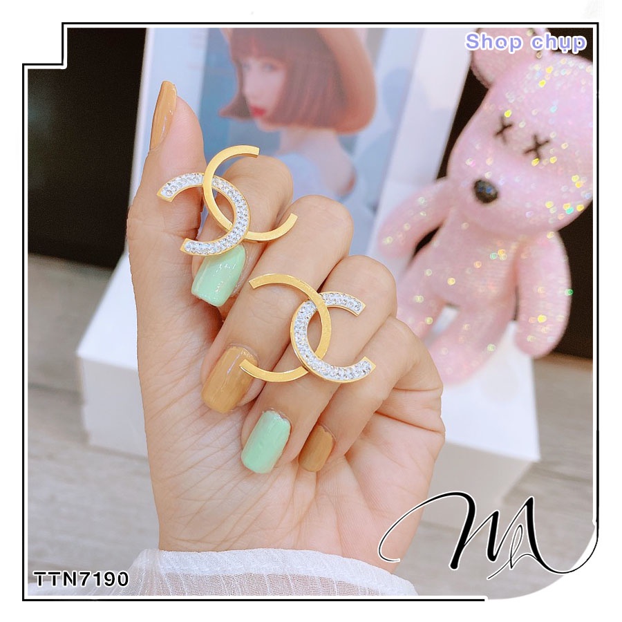 Bông tai nữ Titan không gỉ CC phun cát nhám lấp lánh - Măng’s House BT104