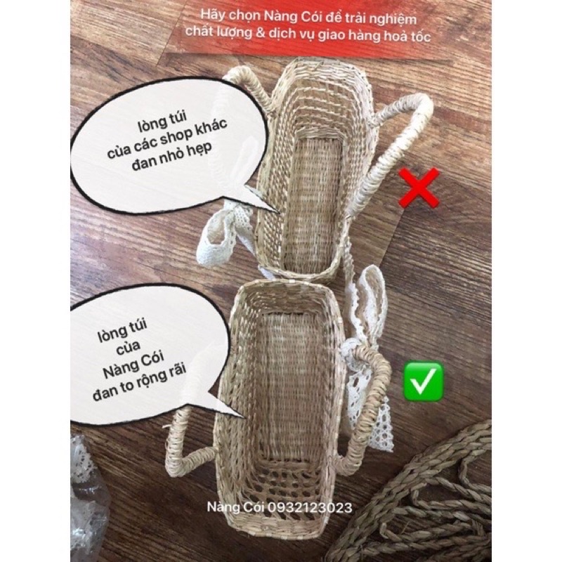 Túi Cói Thiết Kế Quai Dày Xinh Xắn (có ảnh phân biệt hàng cao cấp và hàng rẻ)