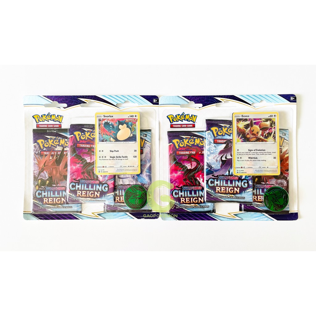 Vỉ 3 gói thẻ bài Pokemon TCG : Chilling Reign Eevee/ Snorlax chính hãng