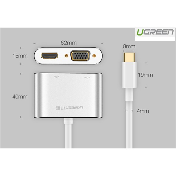 Cáp chuyển USB Type C To HDMI và VGA Ugreen 50317