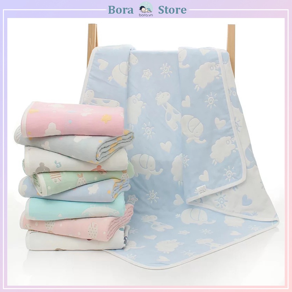 [Có sẵn] Chăn cho bé 6 lớp cotton muslin họa tiết 2 mặt 110x110 cm