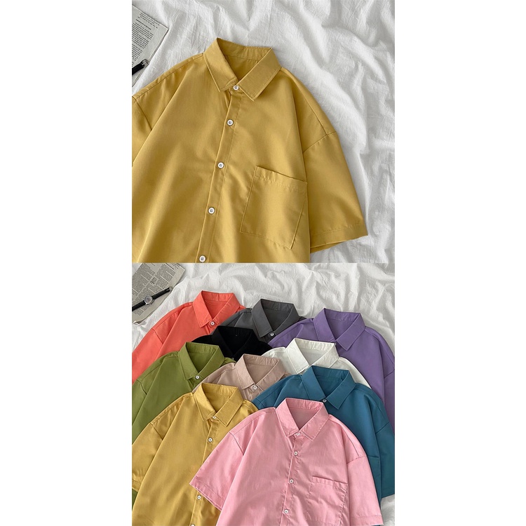 Áo Sơ Mi Tay Ngắn Dáng Rộng Màu Sắc Đơn Giản Thời Trang Mùa Hè Xinh Xắn Dành Cho Nữ