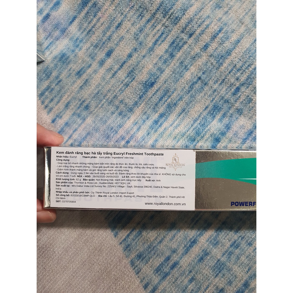 [Hàng Nhập Khẩu] Kem đánh răng Eucryl Freshmint Toothpaste 62g - Anh