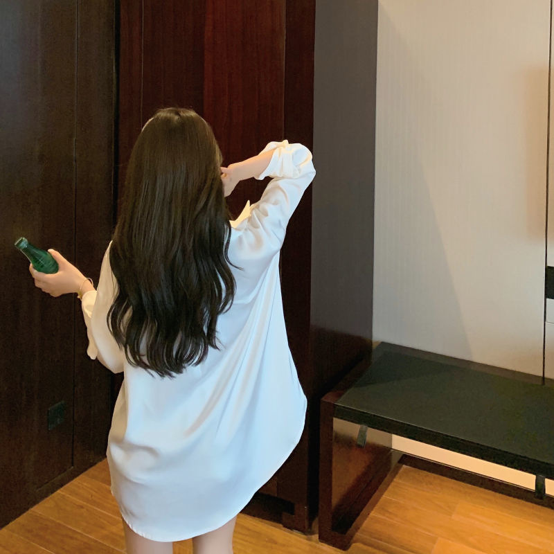 Đầm Sơ Mi Dáng Rộng Trễ Vai Thiết Kế Mới Quyến Rũ Thời Trang Theo Phong Cách Hàn Quốc Dành Cho Nữ