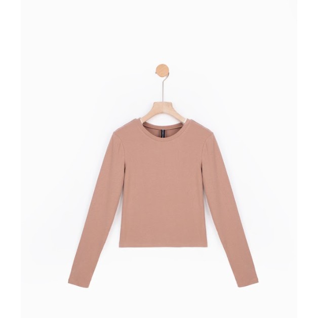 Áo len crop top rib cổ tròn ôm nude 1TS5002 ADORE DRESS