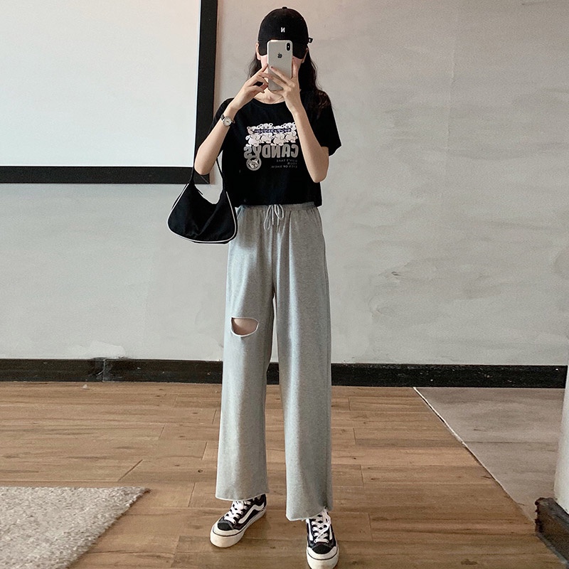 SUXI Quần Thể Thao Lưng Cao Dáng Rộng Màu Sắc Đơn Giản Thời Trang Mùa Xuân Thu Theo Phong Cách Hàn Quốc Cho Nữ