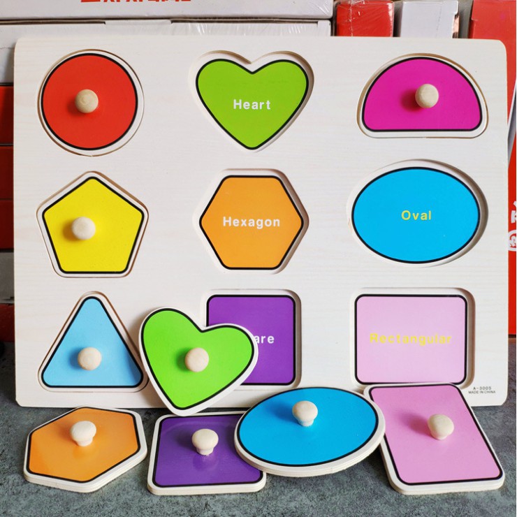 Bảng ghép hình núm cầm bằng gỗ nhiều chủ đề đồ chơi gỗ thông minh giáo dục Montessori cho bé phát triển trí tuệ BKid21