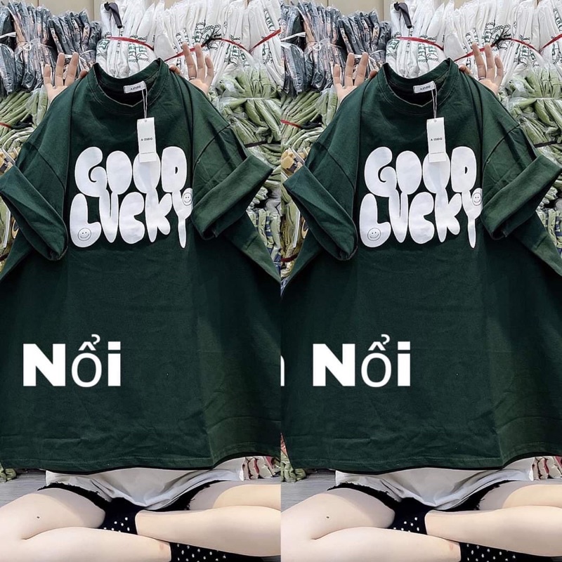 [ Rẻ vô địch ] Áo thun cotton tay lỡ dáng rộng unisex - Good luck