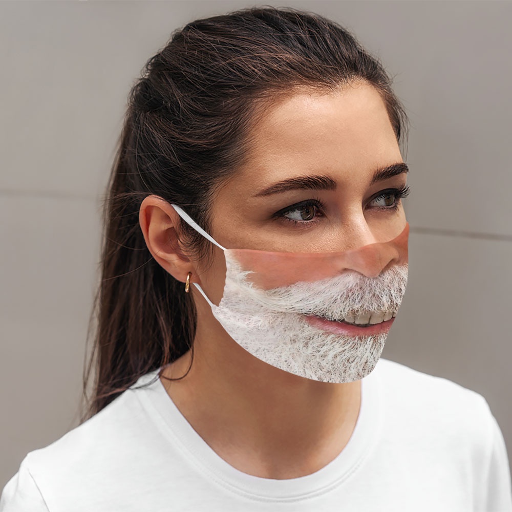 Khẩu trang hình miệng cười in dị troll hài hước mặt râu 15 CARTWELL kháng khuẩn không đau tai có thể giặt và tái sử dụng