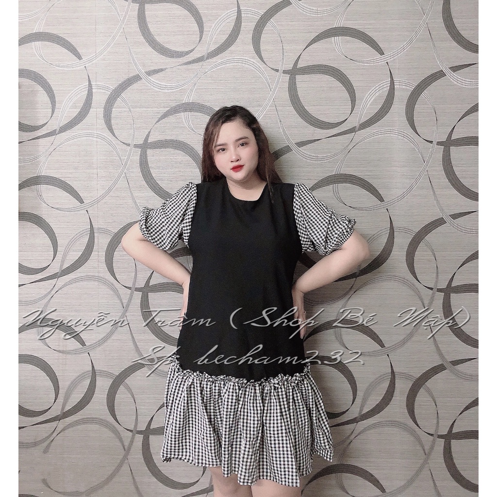 Đầm Suông Đuôi Cá Phối Caro Bigsize 67-87Kg