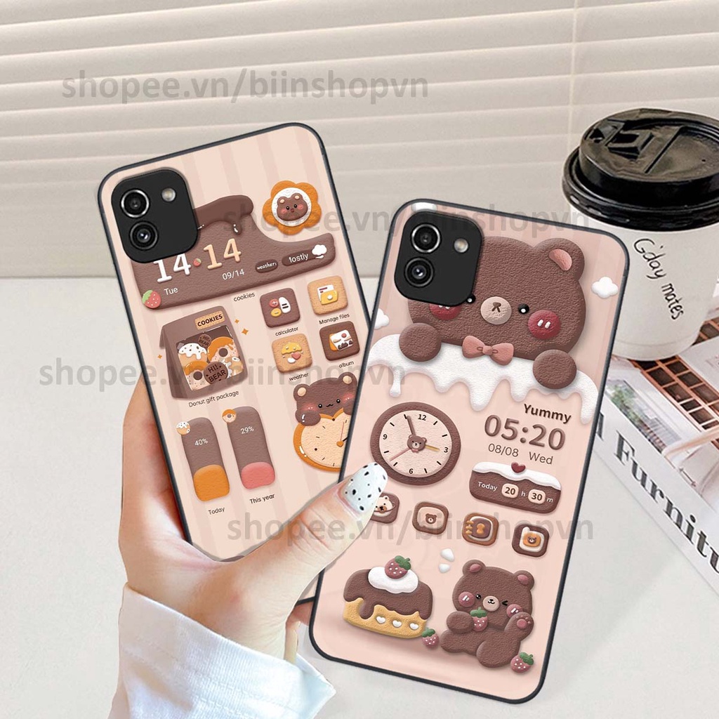 Ốp Samsung A03 in 3D icon gấu nổi siêu xinh, siêu đáng yêu, cá tính phong cách