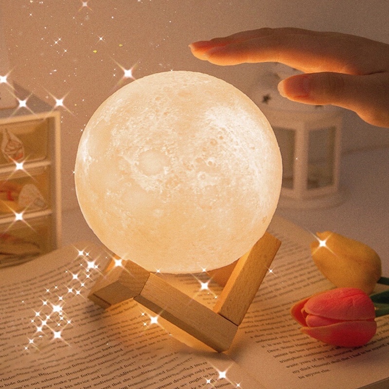 Đèn ngủ mặt trăng nhiều kích cỡ kèm đế đựng