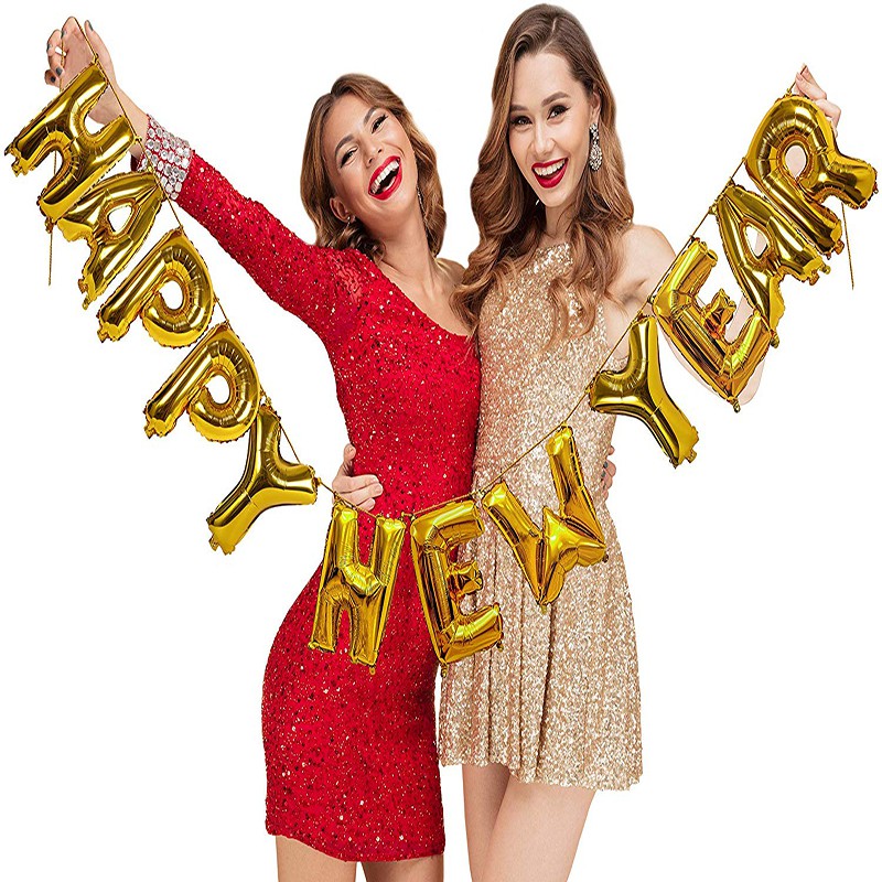Bong bóng chữ Happy New Year trang trí tiệc 16 inch độc đáo