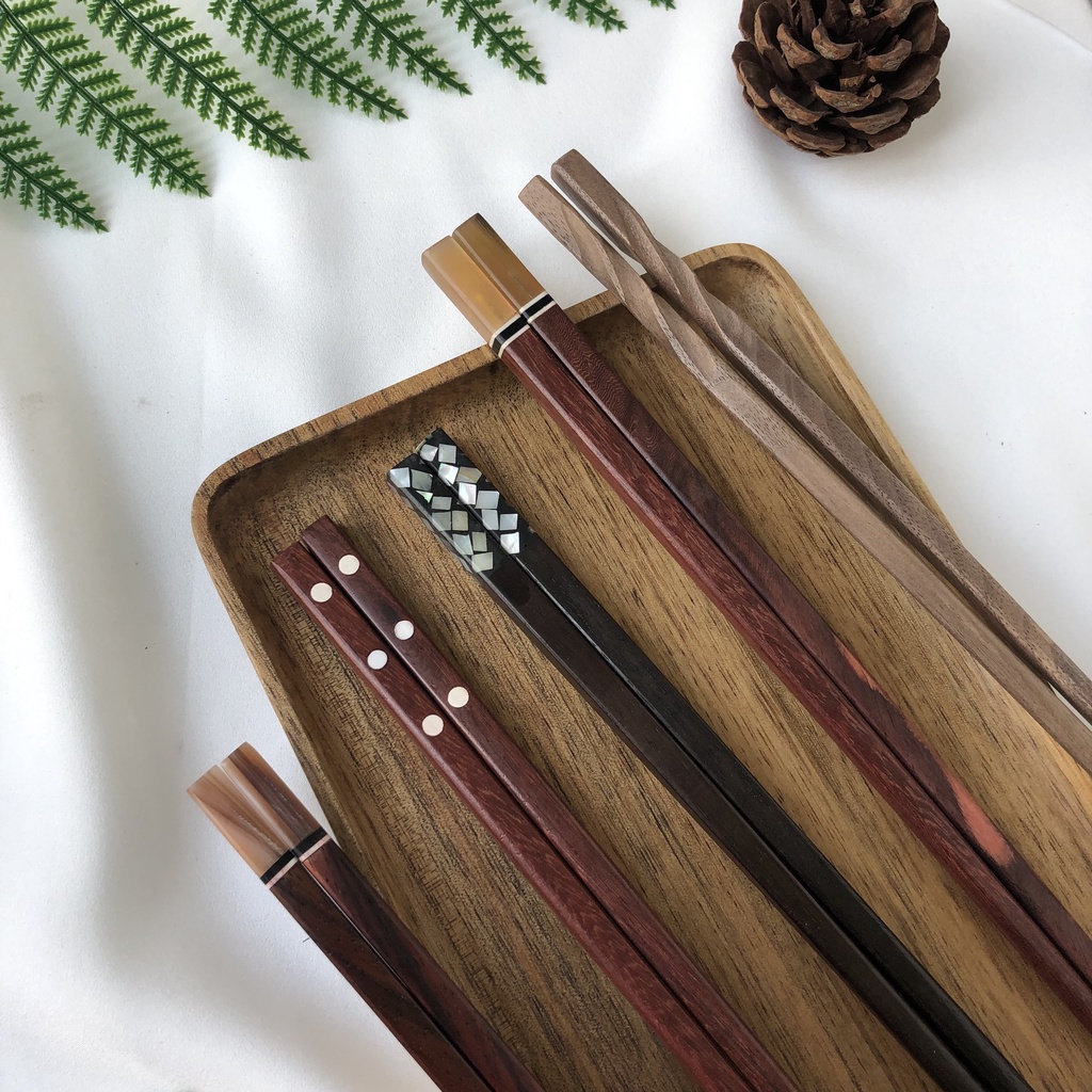 Đũa Gỗ Cao Cấp Khảm Trai, Gắn Sừng, Đũa Decor Chụp Ảnh