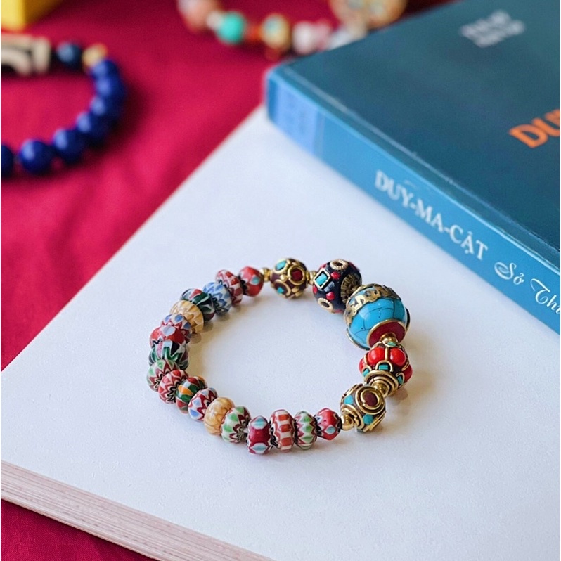 -Vòng tay thiết kế, Lưu Ly charm Inlay Tây Tạng - Bình an thu hút vận khí - Mẫu thiết kế