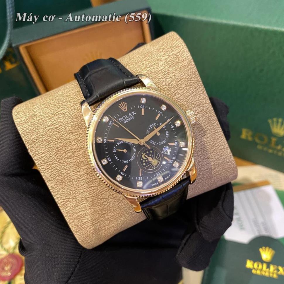 Đồng hồ nam Rolex máy cơ automatic mặt tròn classic dây da sang trọng có bảo hành DH559 shopmau