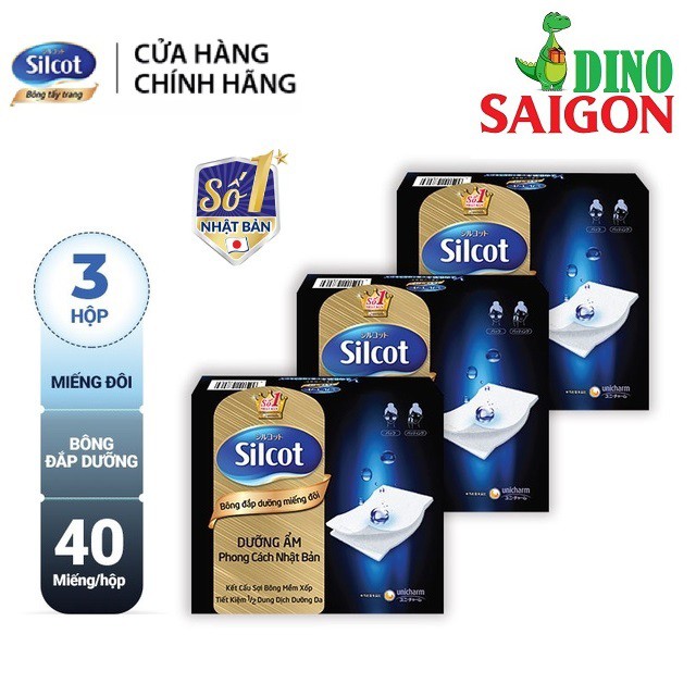 Combo 3 hộp Bông tẩy trang Silcot đắp dưỡng miếng đôi 40 miếng/hộp