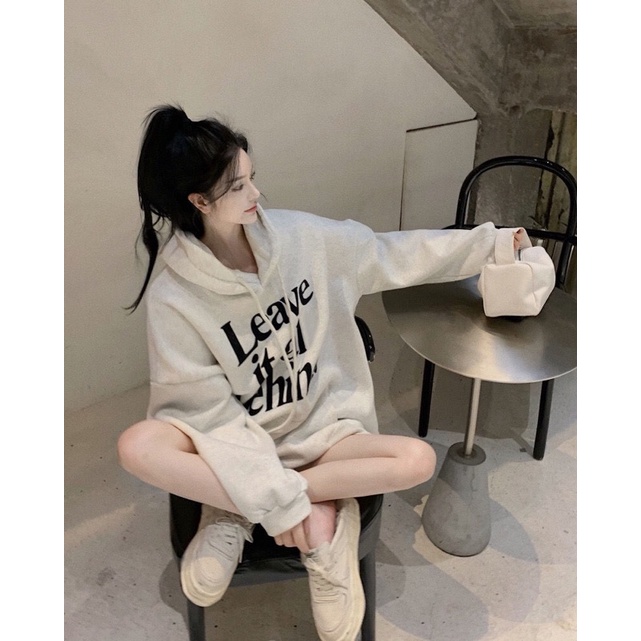 Hoodie nỉ lót bông chữ in
