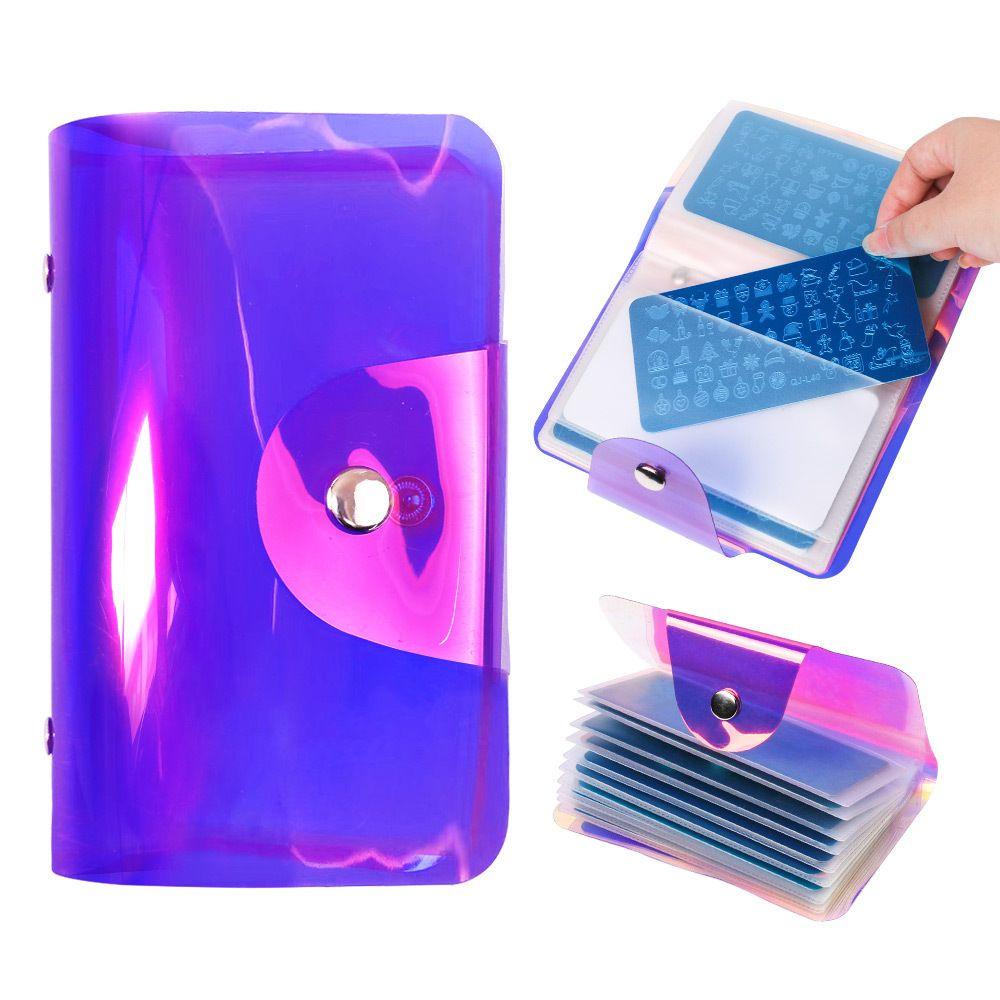 FORBETTER Túi Rỗng Đựng Thẻ Tem In Móng Tay Nghệ Thuật 20 Ngăn Bằng Thép Laser Hình Chữ Nhật