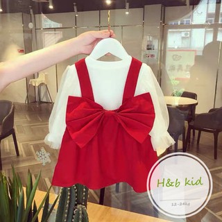 Váy Nhung Đỏ Nơ Lưng Phối Áo Voan Ren Dễ Thương V118 - Namkidshop