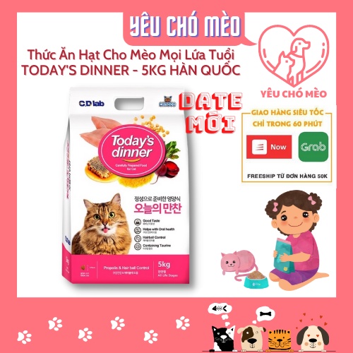 Thức ăn hạt cho mèo Today's Dinner 5kg Hàn Quốc - Hạt cho mèo mọi lứa tuổi date mới Today Dinner