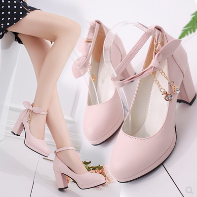 ✨💕 Jrmy 💕 Giày Cao Gót Đế Dày Mũi Tròn Phong Cách Hàn Quốc Chống Thấm Nước Cho Phù Dâu