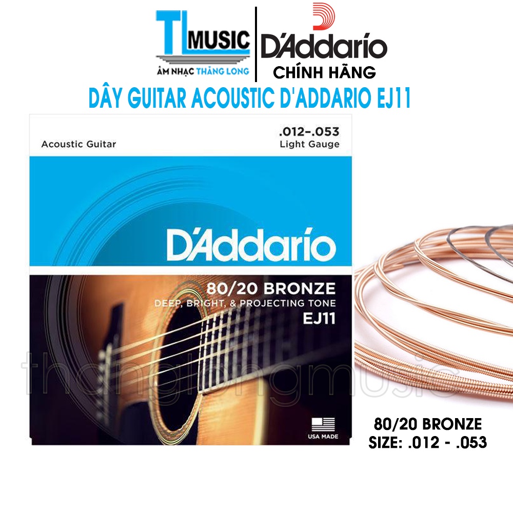 [Chính hãng] Dây Guitar Acoustic D'addario EJ11 .012-.053 Light Gauge 80/20 Bronze -TẶNG KÈM 3 PICK GẢY