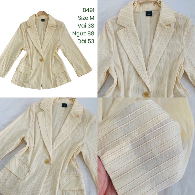 Áo khoác vest/blazer B491 chất vải gân nổi 2hand Hàn si tuyển ảnh thật