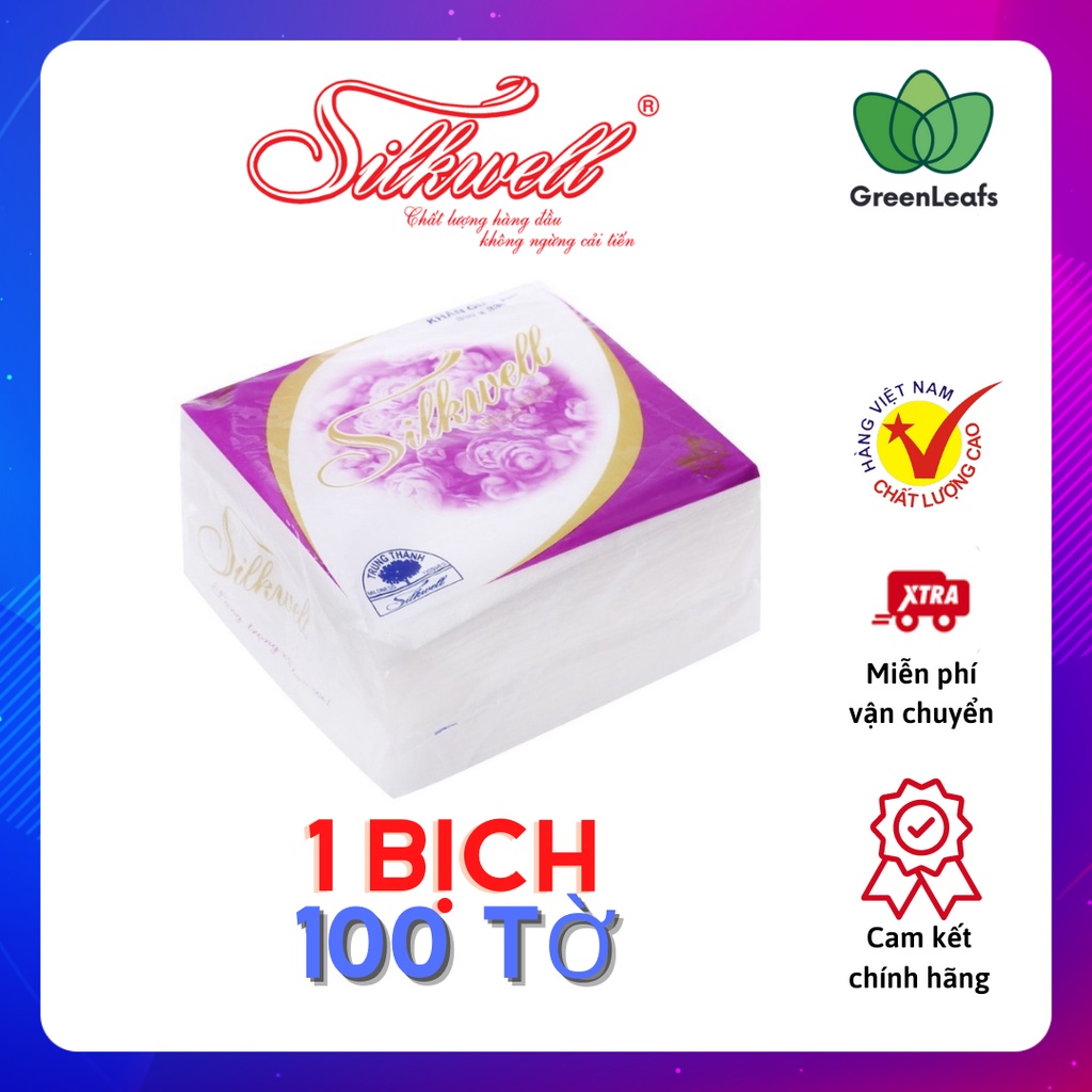 Khăn giấy ăn vuông Silkwell 100 tờ, khăn giấy mềm không tẩy trắng