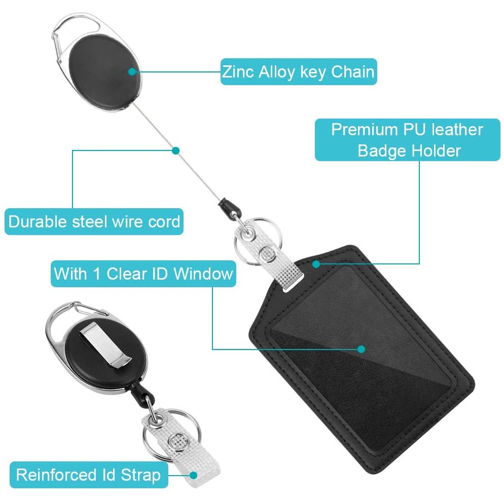 Set 2 Túi Đựng Thẻ ID Bằng Da PU Dọc + 1 Ngăn Trong Suốt Có Dây Đeo Cổ Tháo Rời Được Tiện Lợi