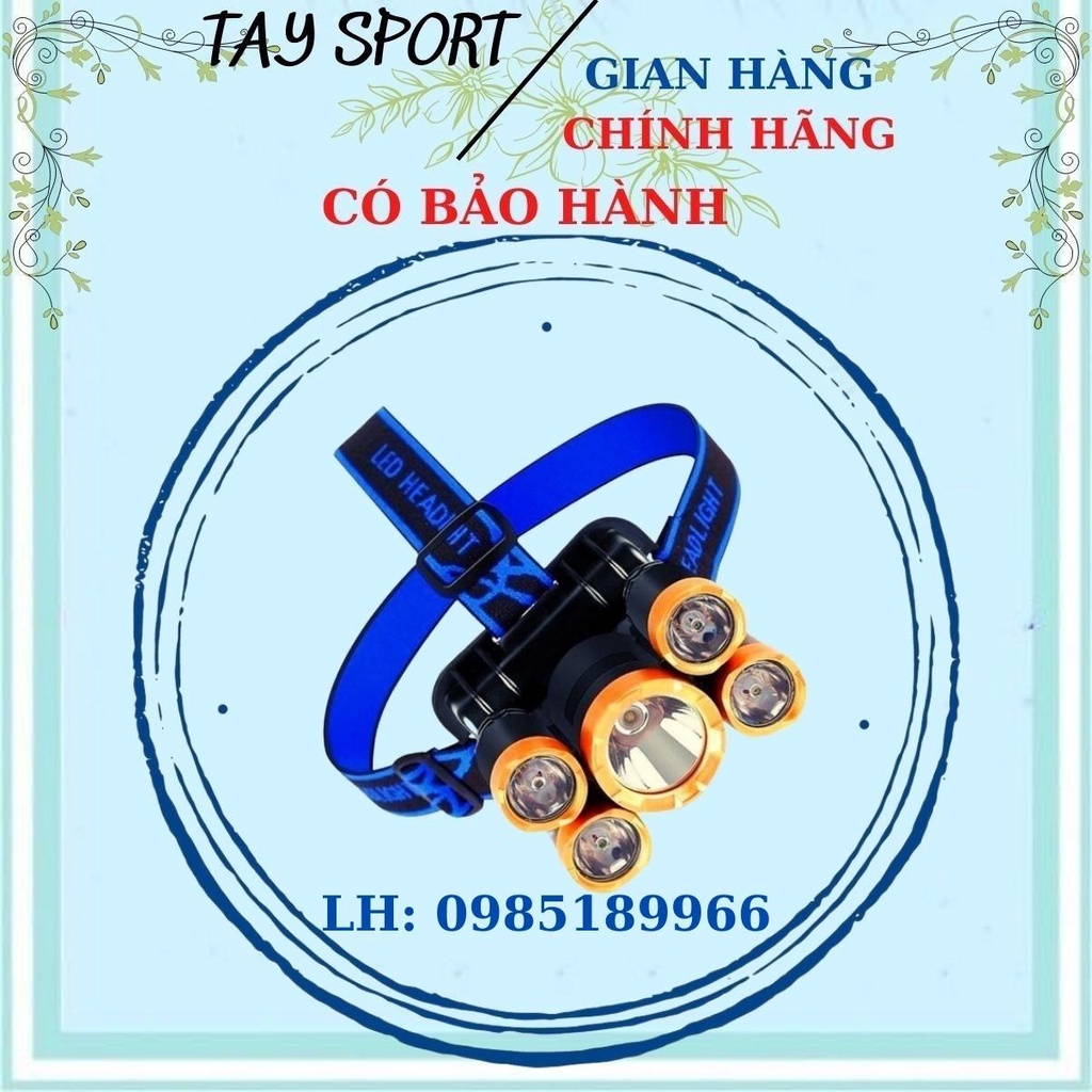 Đèn Pin 5 Bóng Siêu Sáng,Thể Thao,Đi Đêm,Đèn Câu Cá Có Dây Sạc USB Chống Nước