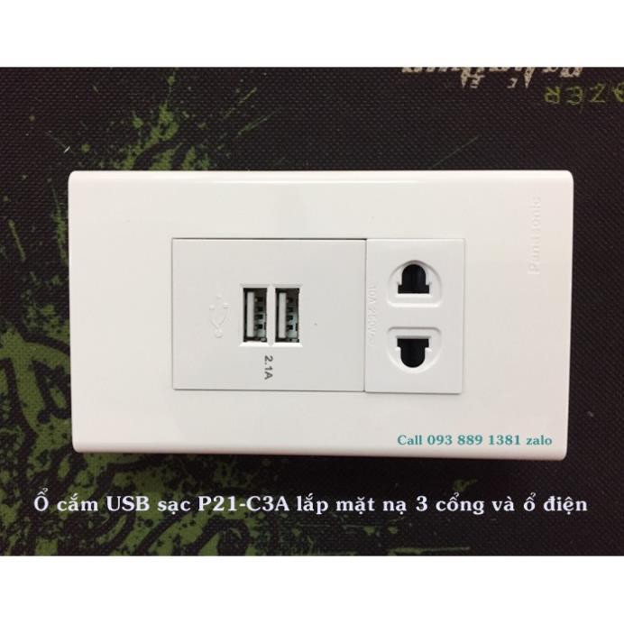 Nhân ổ cắm USB sạc 5V-2.1A  P21-C3A (lắp mặt nạ panasonic, ổ cắm âm sàn)