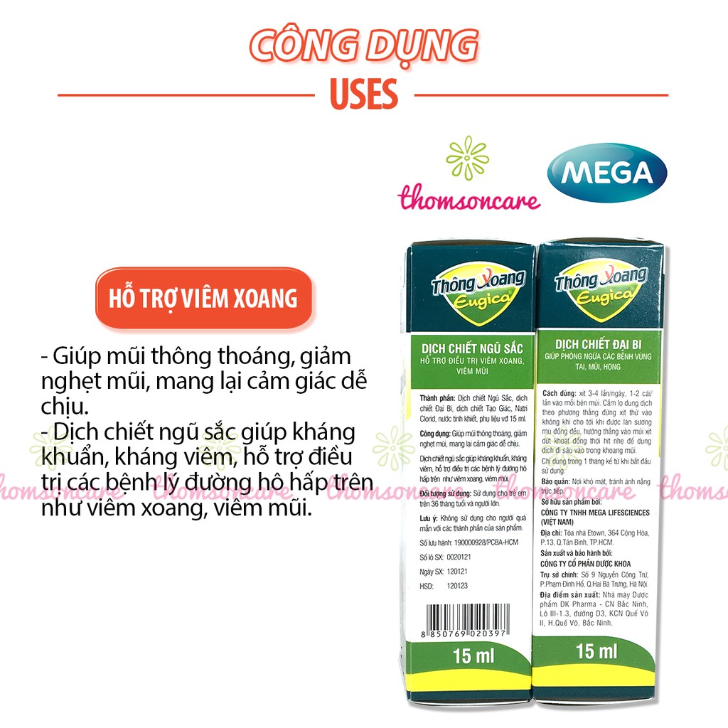 Xịt thông xoang Eugica - Giúp giảm xoang, mũi từ cây hoa Ngũ sắc và muối Natri