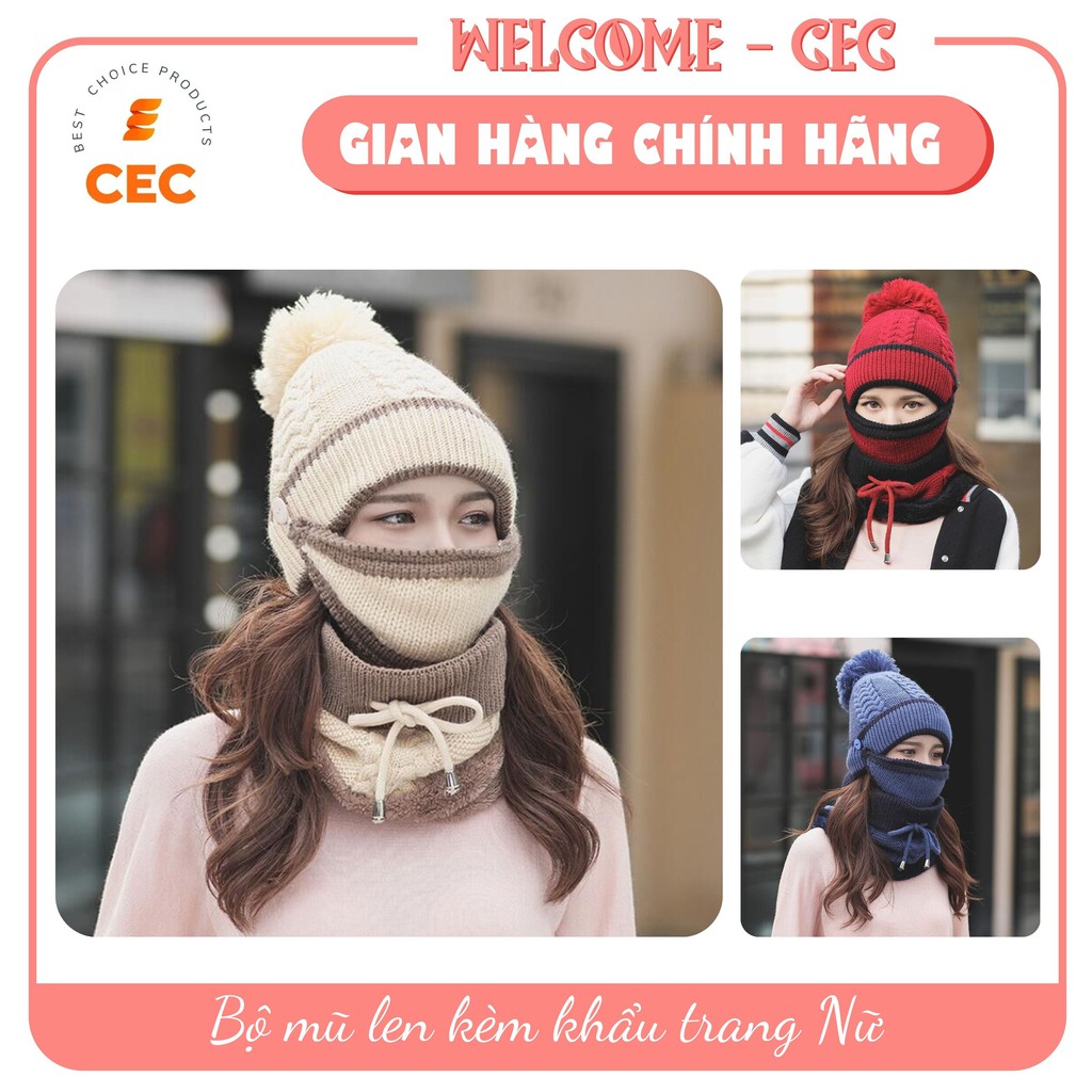 Bộ Mũ len kèm khăn và khẩu trang cho Nữ, thời trang Hàn Quốc mùa đông 2022 ngọt ngào và dễ thương MLN06 [CEC Store]