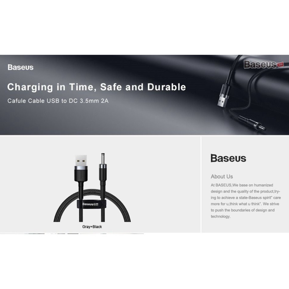 Cáp sạc Baseus Cafule USB to 3.5mm sạc 5V/2A hỗ trợ quạt mini, đèn bàn, thiết bị âm thanh, dài 100cm