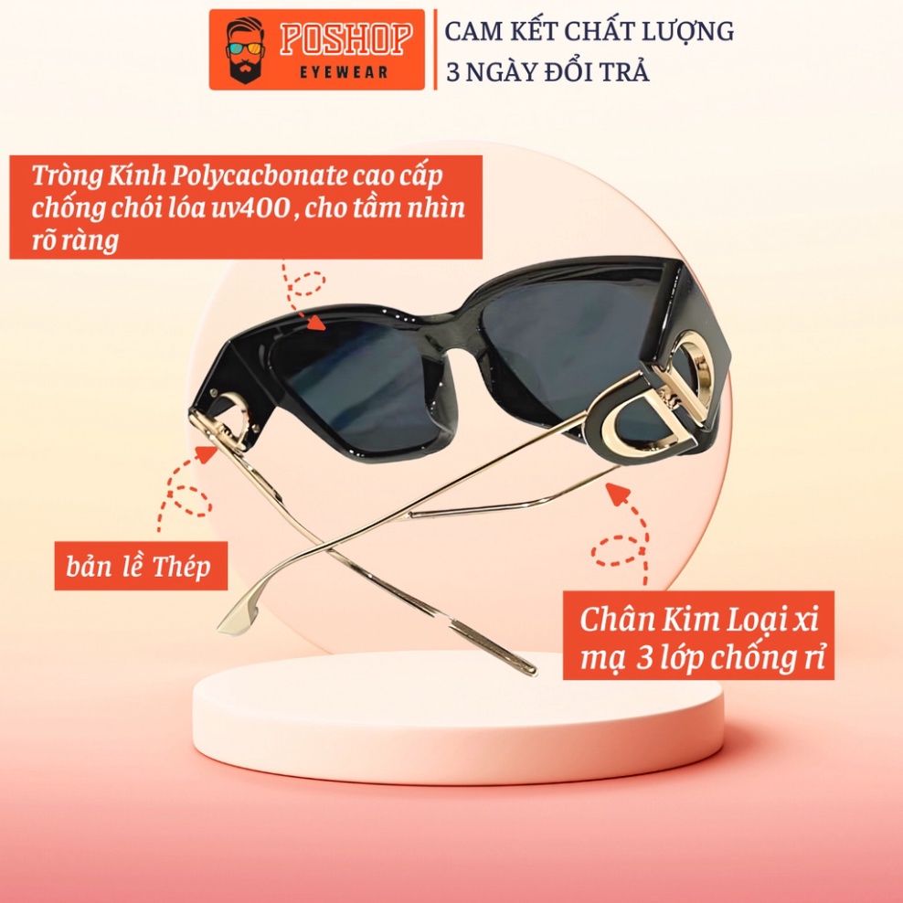 Kính mát nam nữ POSHOP [kính râm] thời trang chống tia uv400 gọng kim loại mắt vuông to hot trend hàn quốc D001