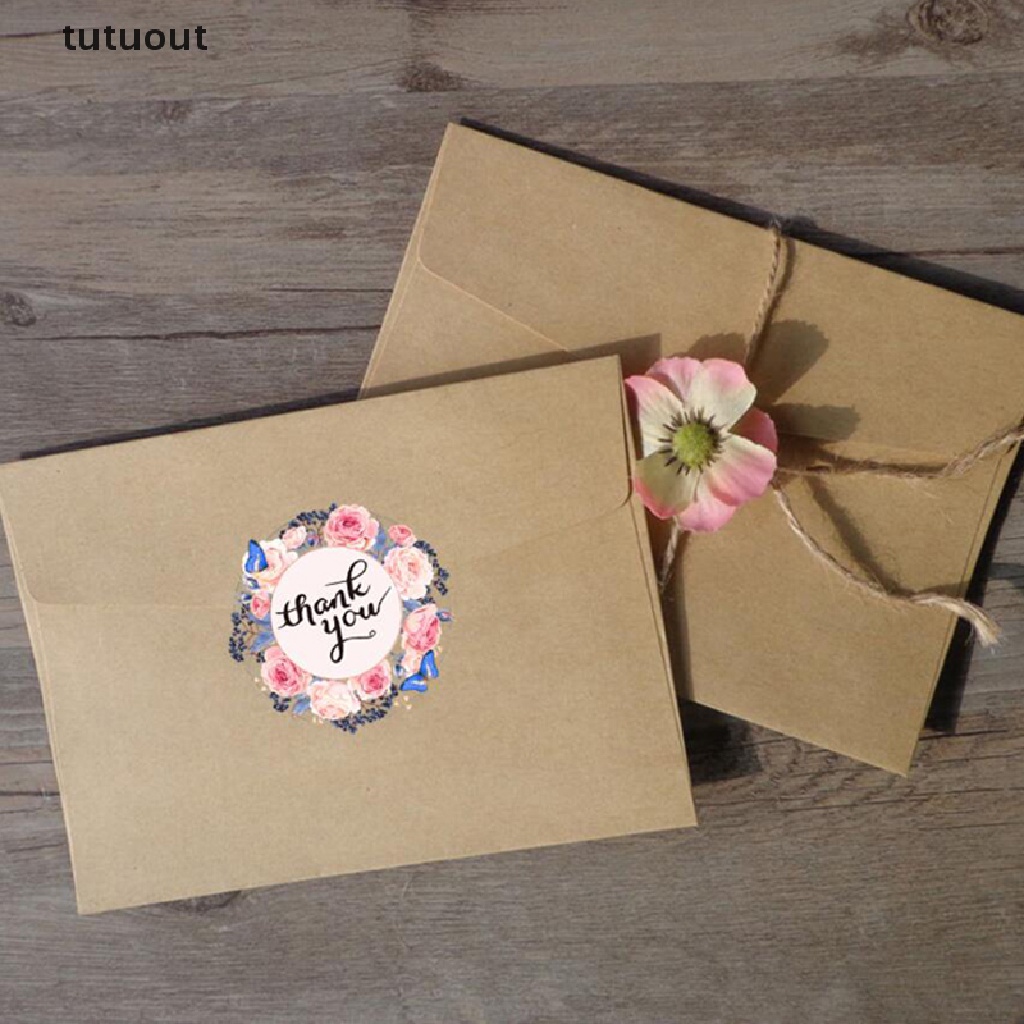 Cuộn 500 Hình Dán Chữ Thank You Và Hoa Độc Đáo Dùng Trang Trí Quà Tặng DIY