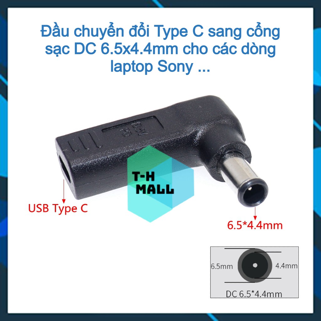 Đầu sạc chuyển đổi cổng USB Type C sang nguồn điện DC 6.5x4.4mm / 6.5*4.4mm chuyên dụng cho laptop Sony