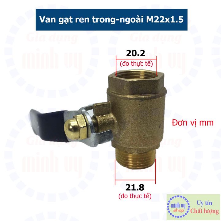 Van khóa - van gạt đồng ren trong ngoài 22mmx1.5