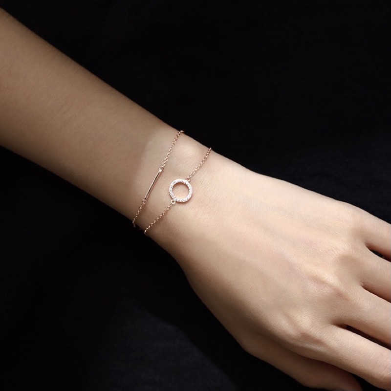 Vòng tay bạc 925 SUMMERY mặt tròn dây đôi 2 tầng lắc tay S925 mạ vàng hồng