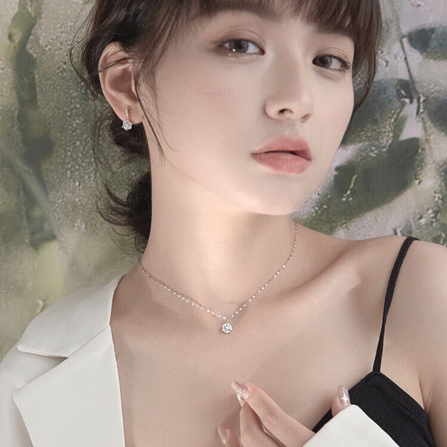 Vòng cổ nữ DC1004 mặt một viên đá sáng lấp lánh, dây chuyền bạc phụ kiện trang sức đẹp