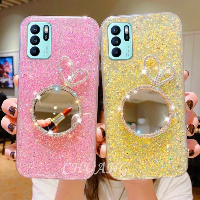 Ốp Điện Thoại Bảo Vệ Mặt Gương Trang Điểm Đính Đá Cho OPPO Reno 6 Z 5G Reno6 Reno5 4G 5G Reno6 Z 5G 2022
