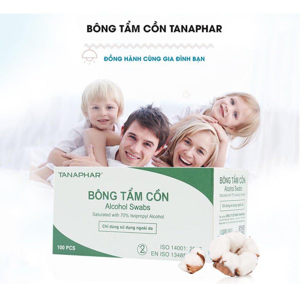 Bông Tẩm Cồn - Gạc Tẩm Cồn Tân Á TANAPHAR, ALCOHOL SWABS/ALCOHOL PREP PAD sát khuẩn, sát trùng,  Hôp 100 Miếng