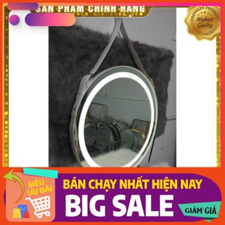 Gương tròn đèn led viền da 3 màu cao cấp tăng giảm cường độ sáng mirror decor 360, 089.88.999.44